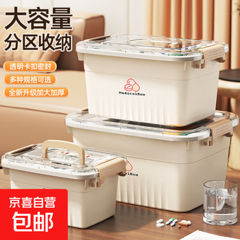 Purchased over 10,000 times, household medicine storage box, medicine box, family large size medicine first aid multi-layer classification, portable storage box - large size 30*22*16cm