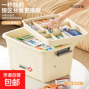 Large medicine box with lid for household clothes, toys, snacks, books, portable storage box, large capacity plastic organizing box 33*23.5*18.5cm medium layered medicine box