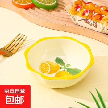 Household internet celebrity popular tableware, high-looking, fresh, random underglaze color fruit 4.5-inch polygonal flavor dish, lemon dipping dish, 1 pack