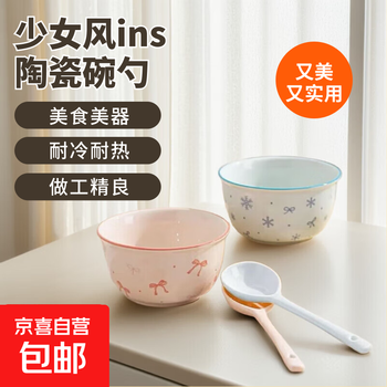 Everyday low price, new underglaze color ceramic bowl and tableware set, girlish ins style ceramic bowl and spoon, 99% people choose dreamy pink and blue two bowls and two spoons