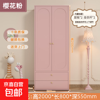Light luxury steel wardrobe iron art bedroom hanging clothes storage simple household children's metal iron storage wardrobe floor pollen lower two drawers 2000*800*550