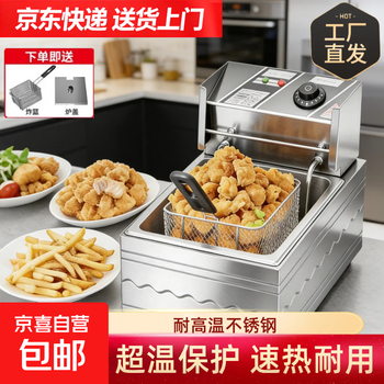 Electric fryer commercial fryer large capacity single and double cylinder fryer stall equipment machine constant temperature timing french fries upgraded model 10l flagship/over-temperature protection/timing (with basket + lid 28cm