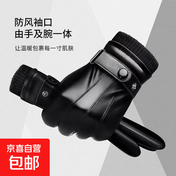 Leather gloves for men's winter riding, velvet, thickened, windproof, waterproof, warm, touch screen, electric motorcycle, cold protection for women, three-wire screw buckle - touch screen