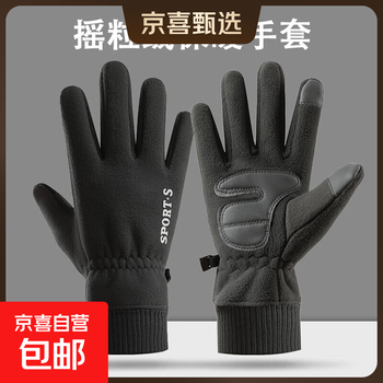 Cycling gloves men's winter velvet warm windproof touch screen electric vehicle delivery outdoor ski polar fleece gloves black