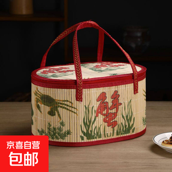 Bamboo basket woven empty gift box crab dragon boat festival rice dumpling packaging box mid-autumn festival moon cake new year’s souvenir crab red 30*20*16