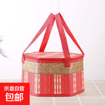 Bamboo basket woven empty gift box crab dragon boat festival rice dumpling packaging box mid-autumn festival moon cake new year’s souvenir chinese red hexagon 24*18*16