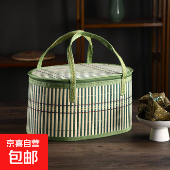 Bamboo basket woven empty gift box crab dragon boat festival rice dumpling packaging box mid-autumn festival moon cake new year’s souvenir green oval 30*20*21