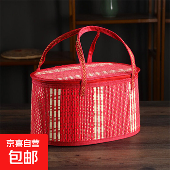 Bamboo basket woven empty gift box crab dragon boat festival rice dumpling packaging box mid-autumn festival moon cake new year’s souvenir chinese red oval 30*20*16