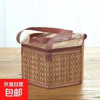 Bamboo basket woven empty gift box crab dragon boat festival rice dumpling packaging box mid-autumn festival moon cake new year's souvenir brown hexagonal 24*18*16