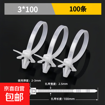 Pin-type cable ties, car cable ties, aircraft head-shaped nylon cable ties 3*100 (100 pieces)
