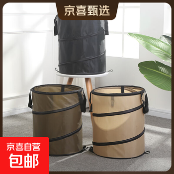 Foldable oxford cloth garden bucket pop-up trash can portable car outdoor trash can with clip clip model s size light coffee color
