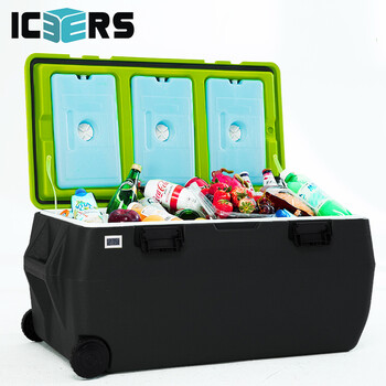 Icers 80l outdoor pu foam insulation box medical refrigerator class a biosafety transfer box un2814 d model black and green (pu6 surface foam) no temperature display