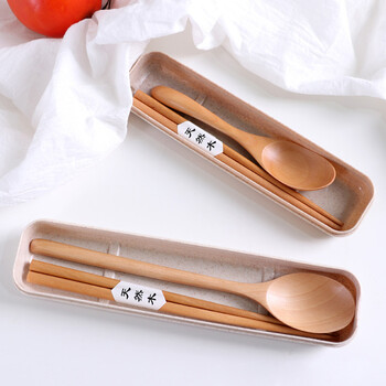 Half things life portable tableware chopsticks and spoon sets for adults, students, and children's tableware sets wooden chopsticks and spoon sets three-piece set for adults