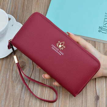 Simple cloth women's wallet valentine's day women's long fashion japanese and korean zipper large capacity lychee pattern leaf women's clutch bag