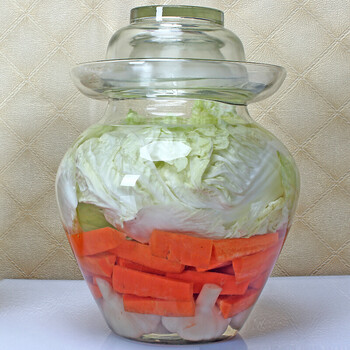 Ulknn pickle jar glass thickened household transparent sealed storage jar large round mouth pickle pickle egg jar pickle new 5 pounds