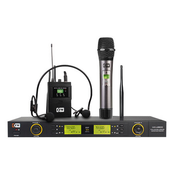 Kfw wk-u8600a wireless microphone, held in one hand and hung on the waist (collar, headband)