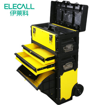 Elecall multi-layer combined trolley tool box empty box storage box multi-functional repair mobile tool cart three layers detachable yellow and black type trolley tool box