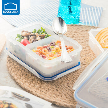 Lock & lock plastic lunch box microwave bowl divider sealed box lunch storage box lunch box fruit crisper rectangular 550ml two partitions