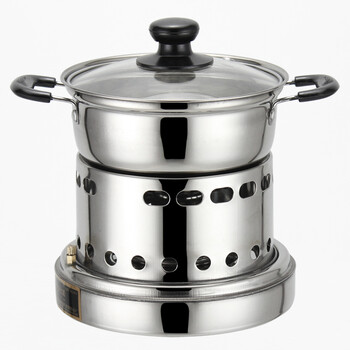 Mesway dormitory alcohol stove outdoor small hot pot alcohol pot commercial household hot pot liquid single hot pot windproof glass lid alcohol core with soup colander 17.5cm