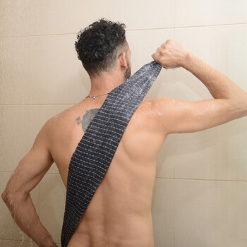 Cyan pomelo imported from japan, men's bath towel with strong friction and back rub, long pull-back bath brush artifact bath towel qys-20l-21h men's scrub 110cm (black)