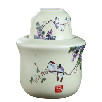 Shengtianxia jingdezhen ceramic warm wine kettle hot wine warmer warm wine yellow wine white wine cup wine set two and a half categories 3 pieces warm yellow lilac-wine warmer-two liang pack