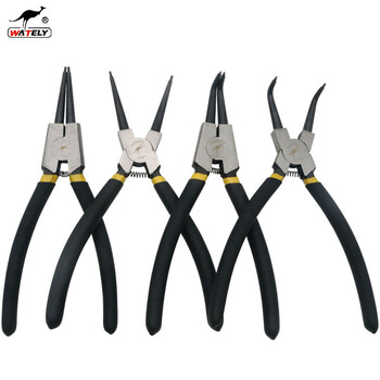 Circling pliers, outer clamp and inner clamp, multifunctional four-in-one set, straight elbow, shaft hole, spring retaining ring snap ring pliers, 6-inch outer bend (for shaft)/single