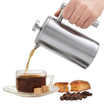 Baking print knight french press pot 304 stainless steel coffee pot hand brewing double-layer insulation no filter paper 350ml 2 servings