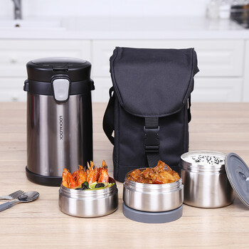 Lock and lock integrated insulated lunch box portable three-layer large-capacity stainless steel 2000ml annual meeting benefit lhc8034dgry gray
