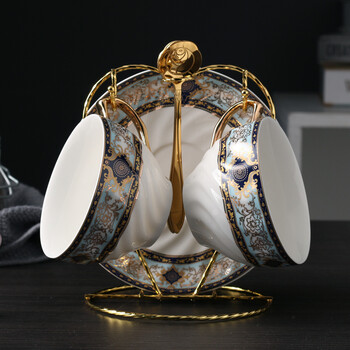 Yitaoyitao european-style ceramic coffee cup set, simple small luxury coffee cup set, british afternoon tea and black tea set, internet celebrity ins nordic creative simple household coffee cup and saucer jd-baroque ribbed two cups and saucers gold spoon with gold stand