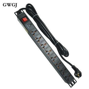 Gwgj pdu cabinet socket 16a1u 8-bit lightning protection surge double-break switch double-ended pluggable aluminum alloy 19-inch power strip 8-bit 3m 3*2.5mm square cable