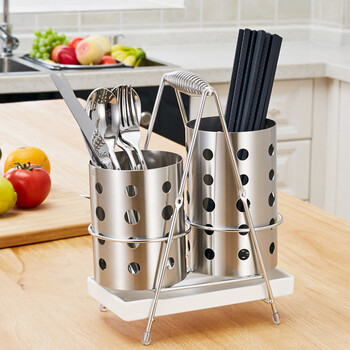 Onlycook chopstick barrel stainless steel 304 household multi-functional double barrel drain fork spoon tableware chopstick cage chopstick basket storage rack