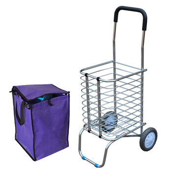 Jieshi two-wheeled aluminum alloy shopping cart, grocery shopping cart, hand-pulled cart for the elderly, small trailer, supermarket folding portable luggage cart