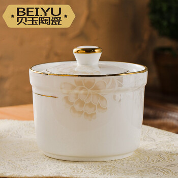 Beiyu european-style ceramic small stew pot, bird's nest water-proof dessert cup with lid, bone china soup pot, steaming soup stew pot, stew pot, gold and elegant cylindrical stew pot