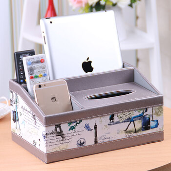 Hmesi european leather multi-functional tissue box coffee table remote control storage paper box living room desktop storage box multi-purpose youth journey