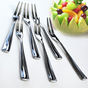 Hhfa stainless steel fruit fork set, creative two-finger cake fork, dessert fork, salad fork, mooncake fork, small fruit fork-6 pieces