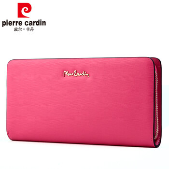 Pierre cardin women's wallet genuine leather long multi-card slot wallet cowhide two-fold zipper clutch mother's day gift rose red cea698111r