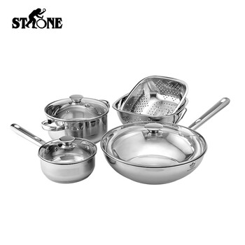 Ston chinese pot three-layer double bottom stainless steel aluminum alloy wok + soup pot + milk pot five-piece kitchenware set sth065 stainless steel color