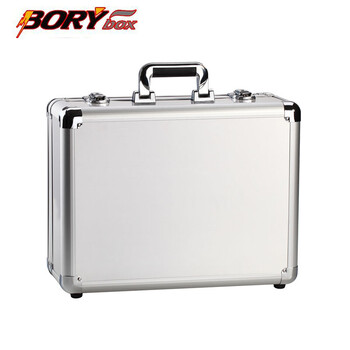 Bory thickened aluminum alloy tool box large lockable metal storage box instrument display suitcase silver empty box 460*350*200mm