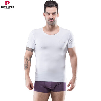 Pierre cardin underwear men's seamless short-sleeved modal spring and summer thin half-sleeve casual stretch slim bottoming shirt p552921 white xl