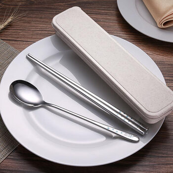 Creative 12 zodiac 304 stainless steel tableware set portable tableware chopsticks spoon travel chopsticks spoon large set pig/chopsticks spoon 2-piece set