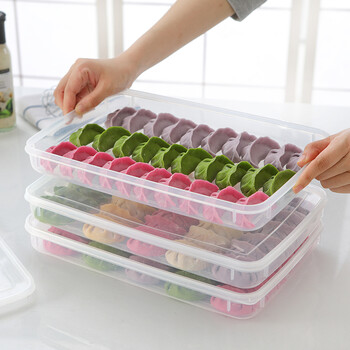 Bailu 4-pack dumpling box, frozen dumplings, quick-frozen dumpling box, wonton box, frozen chaos tray, refrigerator fresh-keeping storage box, large size 3-pack