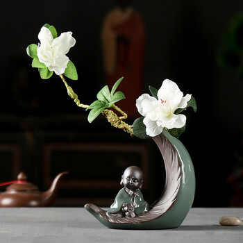 Muke chinese zen ceramic crafts vases and flowerware decorations home study decorations little monk window decoration zen retreat (with artificial flowers)