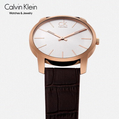 CK Calvin Klein City Classic Brown Leather Band Rose Gold Quartz Men's  Watch K2G21629