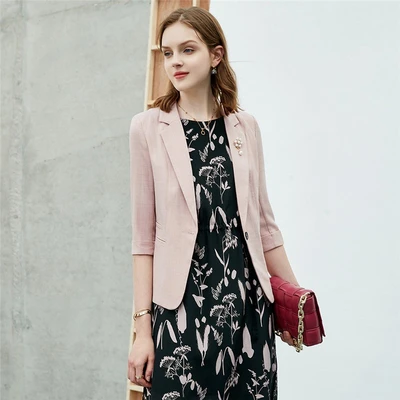 Yanyuファッションスーツジャケット女性21年新しい夏のドレスシンプルな気質通勤薄いプロの薄いスーツピンク1s 36