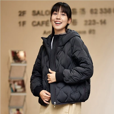 タンバーダウンジャケット女性21ファッションオールマッチウォームフード付きルーズで薄いレディースダウン