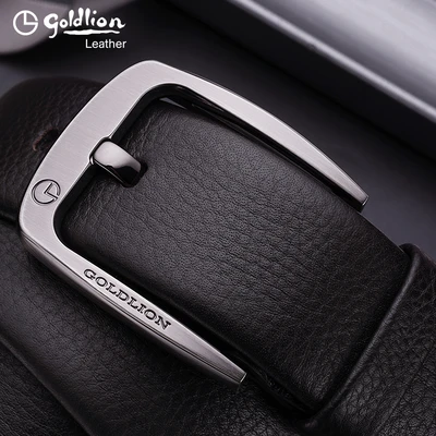 ゴールドライオンベルトメンズレザーピンバックルヘッドレイヤーピュア牛革ビジネスカジュアル韓国版オールマッチパンツベルトメンズガンカラーバックル ブラウン ベルトボディ115cm