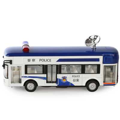 Openable Door Pull Back 6.4" Alloy Police Bus Model Toy Light and Sound 