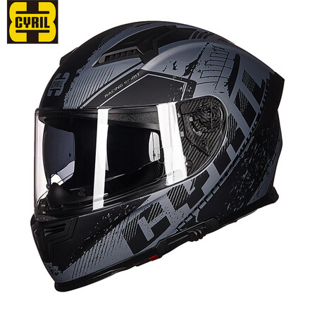 台湾cyril摩托车头盔全盔男女双镜片四季赛车机车个性酷跑盔 高级灰