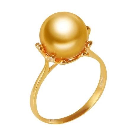 Yuansheng Jewelry Nanyang Gold Bead Ring Fashion Women's Seawater Pearl Ring Gift for Wife Golden Pearl 10-11mm Take a Note Ring Number