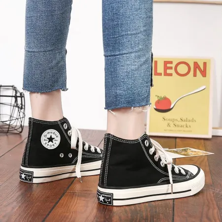 Street shot ins canvas shoes men's high-top Korean style student trendy shoes 1970s all-match flat retro Hong Kong style sneakers 1970s-high top black-[with round label] 43 men